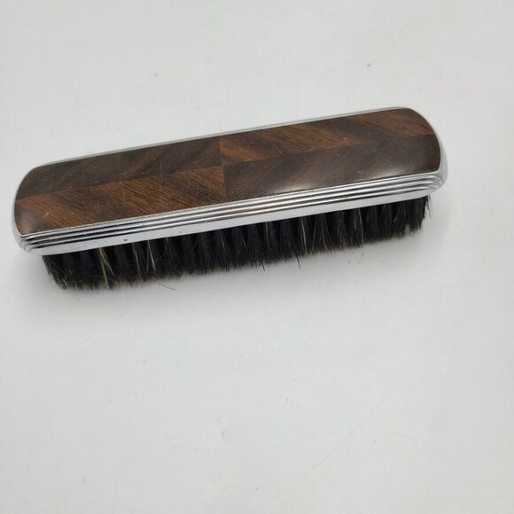 Vintage Art-Deco Mens Grooming Brushes Wood Grain Silver Black Bristles Lot 2 - Picture 8 of 9